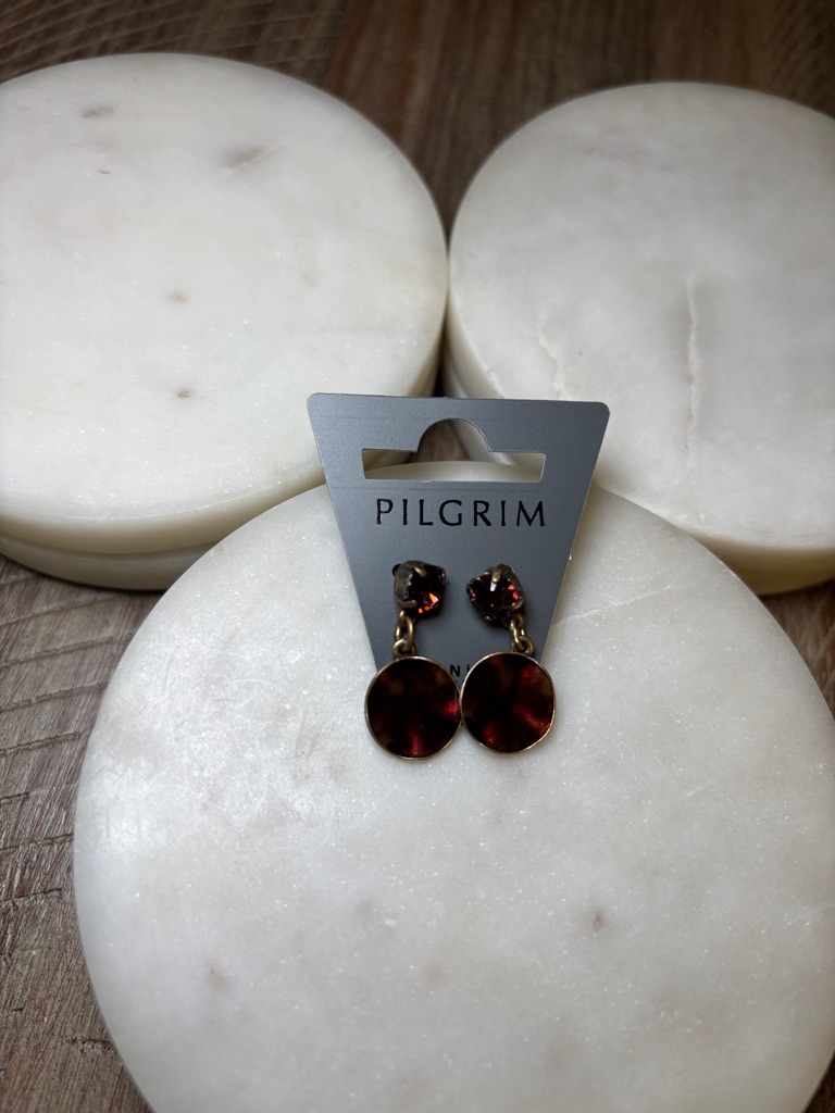 255 Pilgrim Gold-Tone Earrings With Tortoiseshell Discs